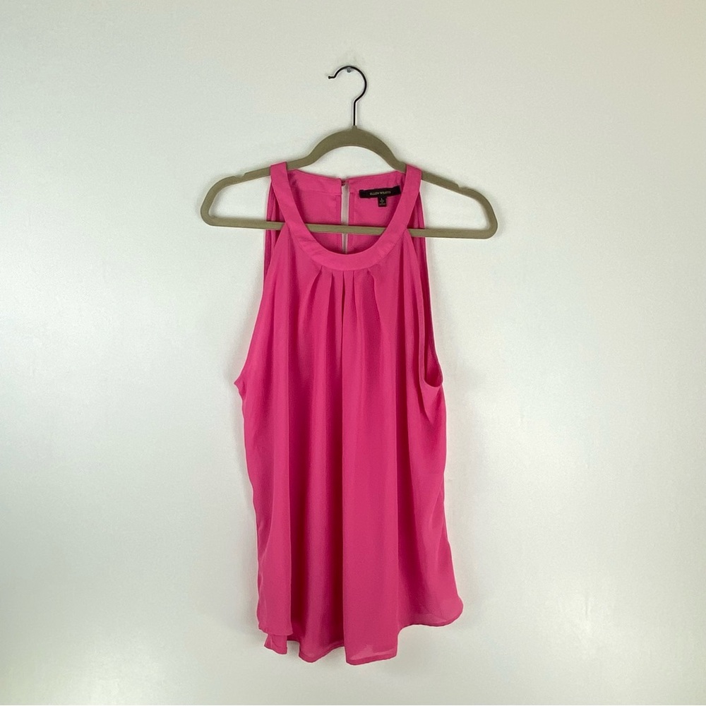Ellen Weaver Womens Large Sleeveless Blouse Keyhole Back Pink Shell Career